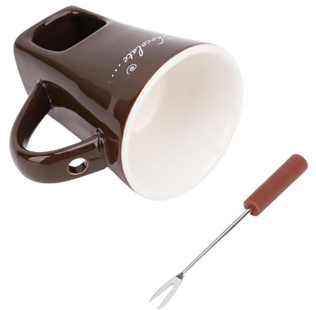 Focket Taza de Fondue de Chocolate, Base de Vela de Cerámica de Primera Calidad, Taza para Derretir Chocolate, Mini Juego de Fondue con Tenedor para Cita, Noche, Película, Fiesta, Boda, Cumpleaños