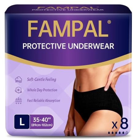 FAMPAL Incontinence Pants for Women, Period & Postpartum, Large, 8 Count