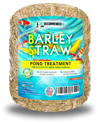 Barley Straw for Fish Ponds and Fountain (16 Oz). Treats up to 3000 to 5000 Gallons, 100% Safe & Natural Pond Cleaner. Keeps Your Water Garden Clean & Fresh. Made in USA