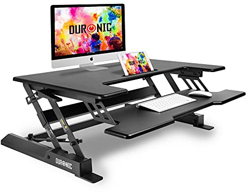 Duronic DM05D1 Sitt/Stå Skrivbord | Justeringsbar Skrivbordshöjd 16,5-41,5cm | 92x56cm Plattform | Ergonomisk Designad Arbetsstation | Svart | För PC Datorskärm, Tangentbord & Laptop