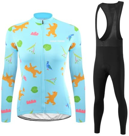 UGLY FROG Damen Fahrradbekleidung Langarm Radtrikot Set Outdoor Radsport Gemütlich Radkleidung Trikot Jersey + Lange Radlerhose im Winter
