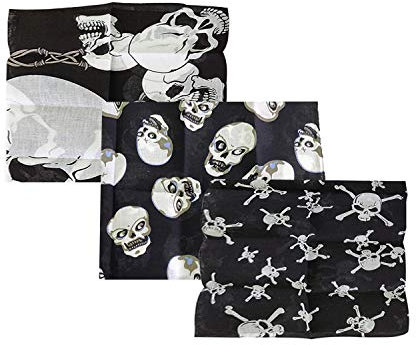 Trimming Shop Baumwoll-Bandana, Kopftuch, Taschentuch, Schal, Armband, Cowboy, Bandana, Taschentuch für Motorradfahren, Herren und Damen, Unisex, Totenkopf + mittelgroßer Totenkopf + Kleiner Schädel