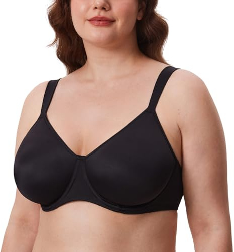 Delimira Women's Non-Padded Minimiser Bras Full Coverage Seamless Underwire Plus Size Smooth T Shirt Bra Black 38G
