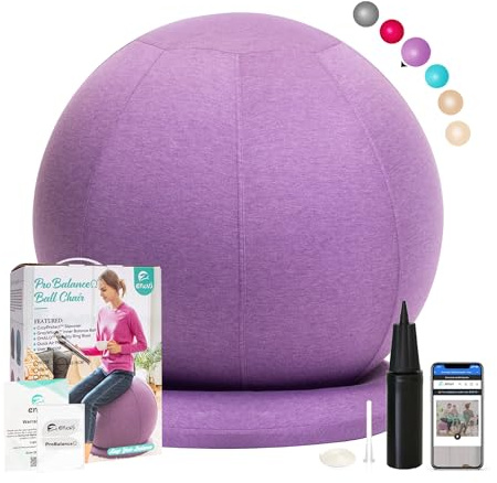 Enovi ProBalanceΩ,Sedia a sfera per esercizi di yoga, con comoda copertura antiscivolo e base di stabilità per ufficio e casa scrivania, 65 cm, AP
