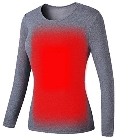 Battnot Beheizbare Unterwäsche Damen, Beheizte Thermo-Langarmshirt Elektrische Heizunterwäsche Elektrisch Beheizte Langarm T-Shirts Waschbare Elektrisch Beheizte Thermooberweste (Ohne Powerbank)