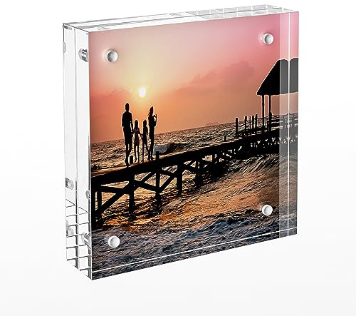Sezanrpt Cadre photo en acrylique 19 x 19 cm, Cadre pour photos de 19 x 19 cm ou 12,5 x 12,5 cm, Cadre photo transparent double face épais pour affichage de bureau, petit support pour astuces