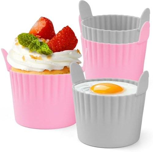 Lifhety Silikonform Heißluftfritteuse 4 Stück, BPA-frei Muffinform Silikon, Antihaft Auflaufförmchen für Luftfritteuse, Großer Eier Pochierer für Airfryer Zubehör
