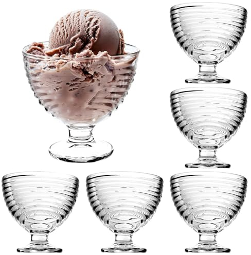 KADAX Cuencos de postre con pie, copas de helado, copas transparentes, vasos de helado, cuencos de helado, vasos de postre para helados, aperitivos y postres y frutas (ondulado, 6 unidades)