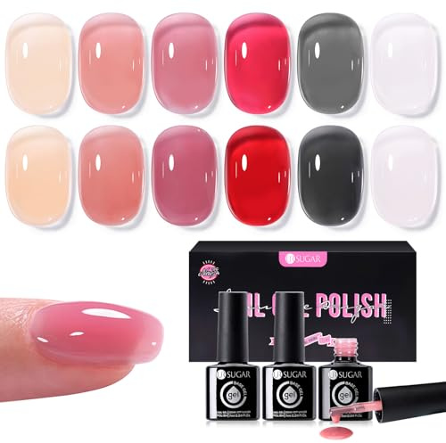 UR SUGAR 6er Farbig Rubber Base Gel Kit 7ml Soak Off Gellack | Ohne extra Unterlack, Einfach für Anfänger, Heim Salon Maniküre