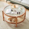 Round Coffee Table With Storage Shelf Rattan 80cm Small Glass Coffee Tables For Living Room Modern Style Farmhouse Wood Coffee Table Living Room Coffee Table Circle Easy AssemblyBlack+N(Color:Natural)