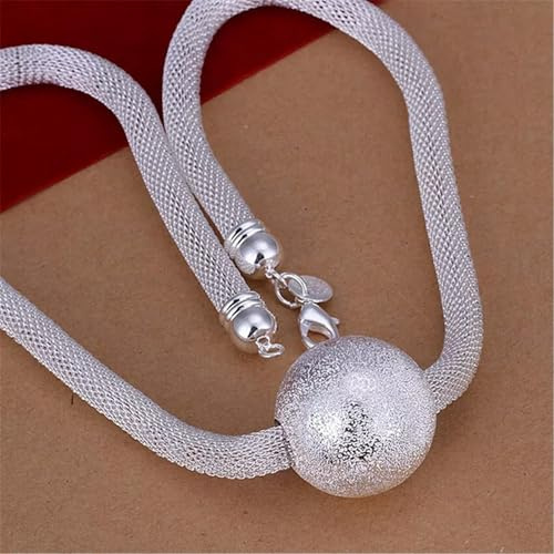 925 Silver Fashion Women big ball mesh chain Necklace wedding jewelry-default
