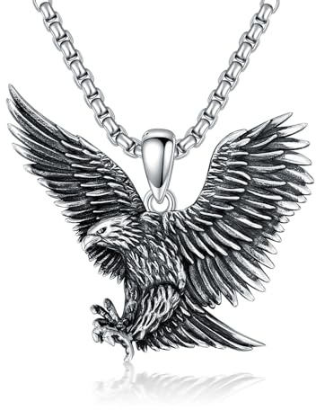 PDTJMTG Adlerschmuck-Halskette Silber 925 mit abgedrucktem Adler-Pendentif für Männer