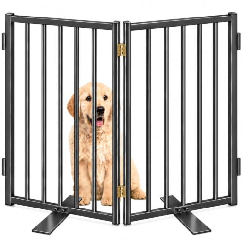 Heavy Duty Metal Freestanding Dog Gates with Door for Outdoor Indoor,40'' Extra Wide 36'' Tall Free Standing Dog Gate for Doorways,Large Openings,Deck,Yard,Porch,Foldable Safety Pet Fence(2 Panels)
