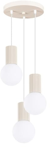 SOLLUX lighting Hängelampe Pendelleuchte Hängeleuchte - Deckenlampe Aluminium Glas -3 Flammig - LED Lampe Glühbirne - Beige Halo