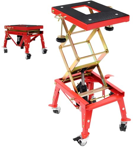 Armanyya Cric hydraulique pour moto, plate-forme de travail, hauteur réglable 30,5 à 80 cm, capacité de charge 160 kg, mobilité flexible, support de moto dans le garage et l'extérieur