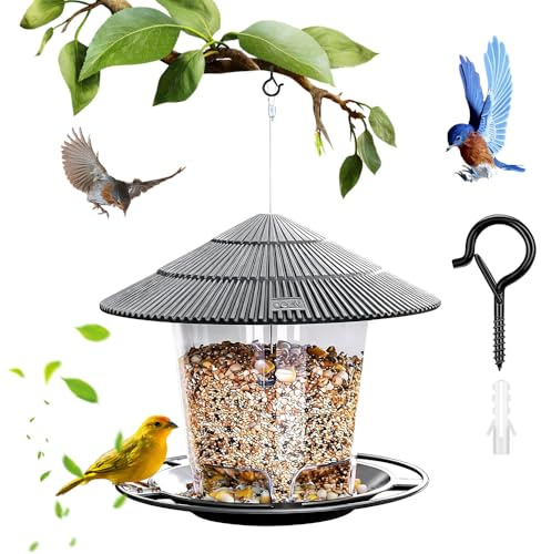 Hojalis Vogelfutterhaus Zum Aufhängen, Vogelfutterspender Zum Aufhängen, Vogelfutterstation, Witterungsdichtes Dach, 5 Fütterlöcher, Kunststoff Vogelfutterhaus, Futtersilo Für Vögel Für Garten, Balkon