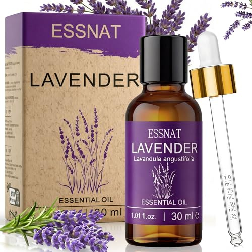 ESSNAT Olio Essenziale Lavanda 30 ml – olio essenziale di lavanda 100% naturale, da Lavandula angustifolia, ideale per aromaterapia, diffusore di oli essenziali, massaggi e progetti fai da te