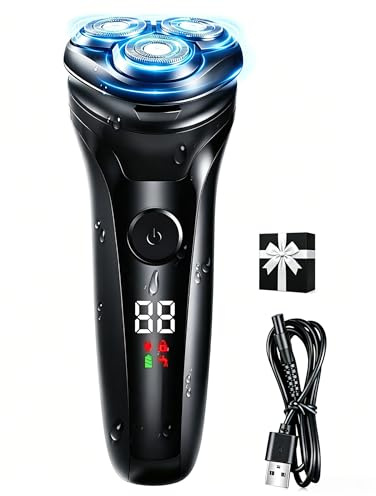 Neialla Men's Electric Shavers, Cordless Electric Razor with 90 Min Runtime, 3 Dual-Track Rotary Flexing Blades & IPX5 Waterproof, Smooth Shaving Father's Gift Set