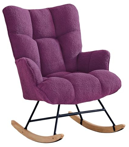 XH.Easy Go Schaukelstuhl Stillsessel Schaukelsessel mit Armlehnen Gepolsterter Stillstuhl Relaxsessel für Wohnzimmer Babyzimmer Bis 136 kg Belastbar Rocking Chair Nursery,Lila