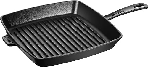 STAUB Amerikanische Grillpfanne aus emailliertem Gusseisen, 30 cm, Für alle Herdarten inkl. Induktion & Backofen, Schwarz