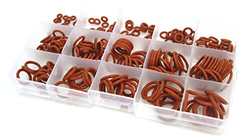 DollaTek Scatola di riparazione O-ring 225PCS gel di silice (VMQ) - Rosso, per impianti idraulici professionali, aria, gas, automobilistico, idraulico, riparazioni