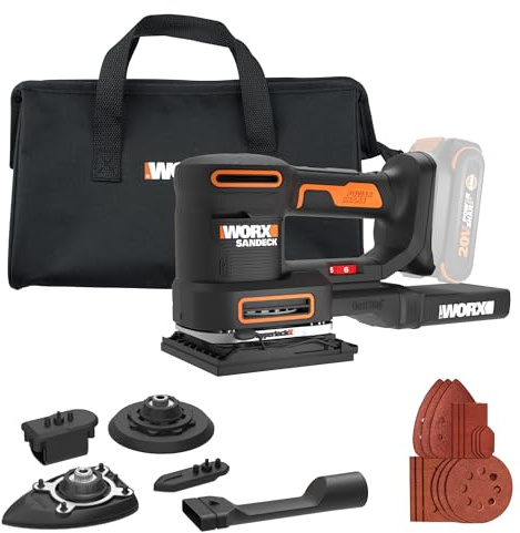 WORX Cordless Sander, 20V 10,000 orbits/minute Electric Sander, 5-in-1 Functions, Tool-less Sanding Pad Change, Tool Only, PowerShare