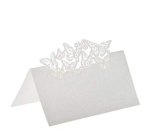 Tarjetas de Lugar Mesa 100 piezas 12 * 9cm Blanco Perla Mariposa Tarjetas de Nombre Lugar para Decoración de Fiesta de Boda