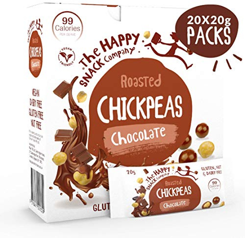 The Happy Snack Company Chocolate Chickpeas Tasty Snacks, 99 cals, Nut Free, Vegan, Gluten Free, 20g Portion, Pack of 20
