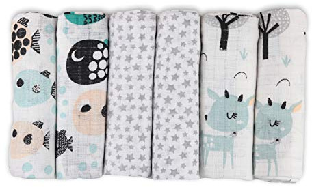 Muslindukar – Muslinblöjor – 6-pack 70 x 80 cm – tygblöjor, tillverkad i EU, testad för skadliga ämnen – spottdukar baby för pojkar och flickor – baby muslinblöjor – mint – vit