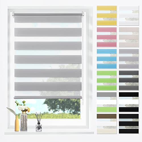 SBARTAR Doppelrollo Klemmfix ohne Bohren & mit Bohren Grau B70 x H120 cm (Stoffbreite 70 cm), Duo Rollo lichtdurchlässig Fensterrollo für innen verdunkelnd, ZeBrarollo für Fenster und Tür