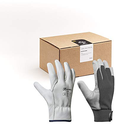 Gebol GOO Handschuhbox Garten | Arbeitshandschuhe-Set | 2x Driver Lederhandschuhe, 3x Uni Fit Comfort Gartenhandschuhe, 1x Schutzbrille | Für Herren | Größe XL (Gr 10) | 5 Paar, 708011, Gemischt