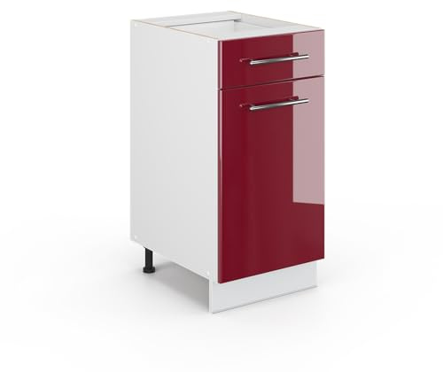 Vicco Küchenunterschrank Fame-Line, Bordeaux Hochglanz, 40 cm | MDF-Front · Ohne Arbeitsplatte · Höhenverstellbare Füße · Metallgriffe · Soft-Close