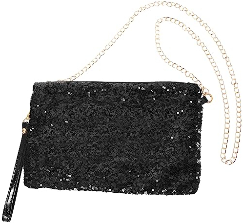ABOOFAN Glänzende Pailletten Abendtaschen: Clutches Damen Kleine Kettentasche Elegante Cross Body Umhängetasche für Hochzeit, Party, Bankett, Feiertage (Schwarze)