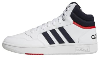 adidas För Män Hoops 3.0 Mid Sneakers, Ftwr White/Legend Ink/Vivid Red, 42 EU