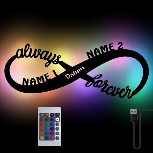 Namofactur Farbwechsel USB Unendlich Zeichen Geschenk personalisiert mit 2 Namen und Datum zum Valentinstag Jahrestag Geburtstag Hochzeit Verlobung für Sie & Ihn Freund-in Mann Frau mit Fernbedienung