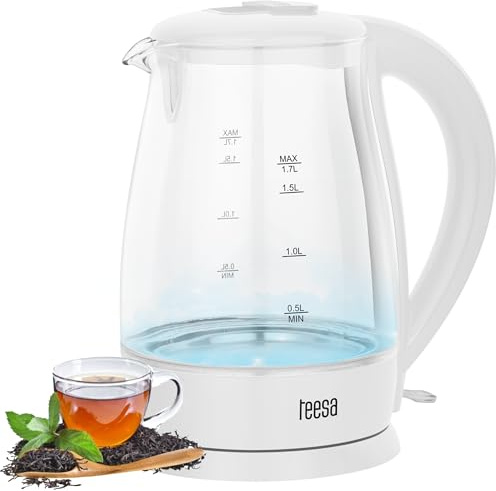Teesa Funk-Wasserkocher TSA1511W 1,8 L Glas, Beleuchtung in Betrieb, weiß