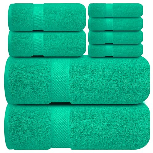 Infinitee Xclusives 100% Cotton Bath Towel Set ‚ 8 Piece Bathroom Towel Set | (2 Bath Towels, 2 Hand Towels, 4 Washcloths) – Soft & Absorbent Towels for Bathroom - Gym, Shower, Spa & Hotel Use