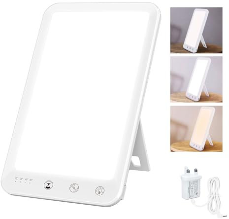 Lampada di Luce Diurna 10000 Lux, Lampada per Terapia della Luce Senza Raggi UV con 5 Luminosità Regolabili e Timer Lampada Fototerapia Luce Naturale Portatile - Bianco