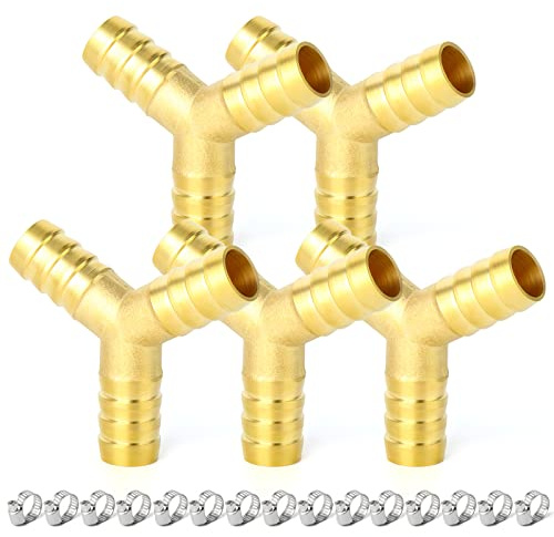 ERGAOBOY 5 pz 10mm Ottone portagomma Tee, 3 Vie a Forma di Y Raccordo con 15 pz Morsetti