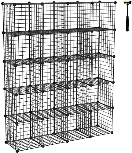 C&AHOME Wire Cube Storage, 20-Cube Organizer Metal, Wire C Grids Storage, Storage Bins Shelving, Modular Bookshelf Shelf, Closet Cabinet Ideal for Home, 48.4”L x 12.4”W x 60.6”H Black UWCSM20B