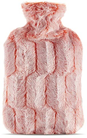 samply Hot Water Bottle with Luxury Cosy Faux Fur Cover, 2L Hot Water Bag for Hand Feet Warmer, Neck and Shoulder Pain Relief,Pink