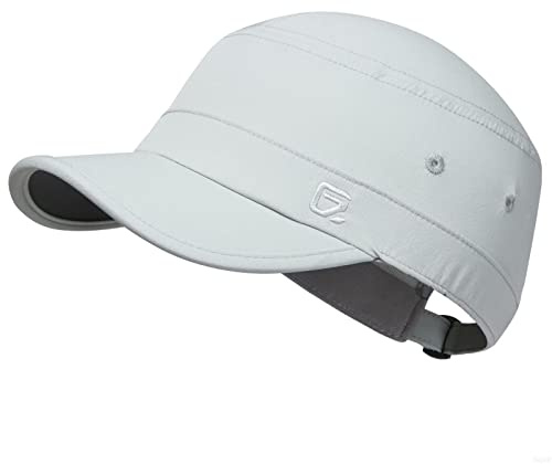 GADIEMKENSD Stretch Army Cap Sport Military Style Sun Hat for Men Women Tripper Cap Summer Cooling Travel Hiking Tactical Cadet Hat Dad Hats Breathable Flat Top Short Bill Corps Hat Light Gray