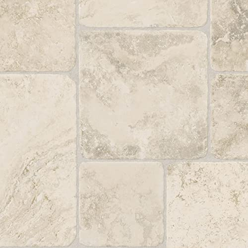 Tile & Plank Effect Vinyl Flooring Realistic 3.8mm Anti-Slip Lino for Kitchen Bathroom Hall (Cream Rustic Tiles, 2m x 2m)