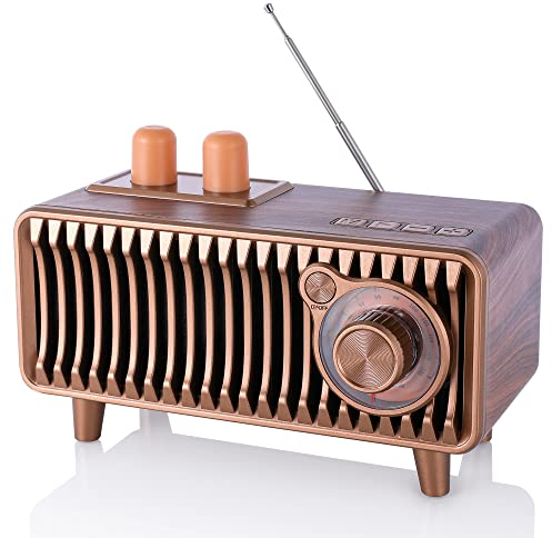 CYBORIS Retro Bluetooth-Lautsprecher-Radio,Walnussholz Vintage Rotary FM Radio, 20W Dual-Speaker Stereo, tragbare kabellose Lautsprecher mit U Disk/TF Card/Aux Music Player (Walnut Wood)