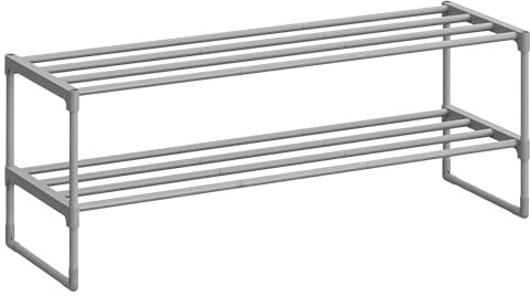 SONGMICS Scarpiera a 2 Ripiani, Scaffale Portascarpe in Metallo, per 12-15 Paia di Scarpe, Verticale o Capovolto, Impilabile, Ingresso, 30 x 92 x 34 cm, Grigio LSA012G01
