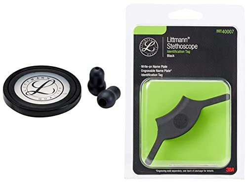 3M Littmann Stethoskop-Ersatzteilset, Master Cardiology, Schwarz, 40011 & 3M Littmann Stethoskop-Namensschild, Schwarz, 40007