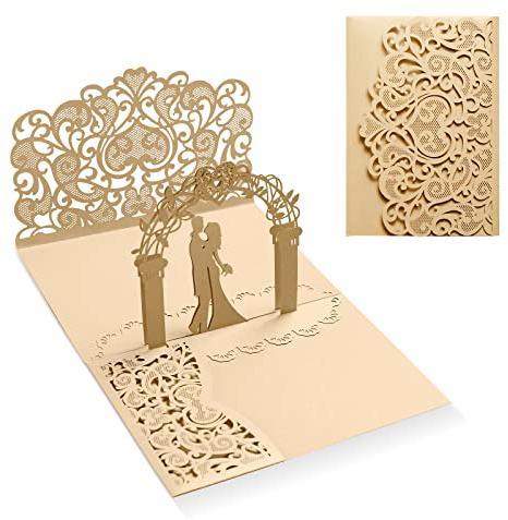 Siumir Biglietto Auguri Matrimonio 3D Invito a Nozze Pop Up con Busta per Anniversario, San Valentino, Regali di Nozze (Oro)