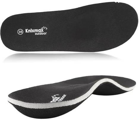 Knixmax Outdoor Semelles orthopédiques rigides pour homme et femme, inserts de soutien de la voûte plantaire pour fasciite plantaire, pieds plats, Semelle orthopédique noire, UK6