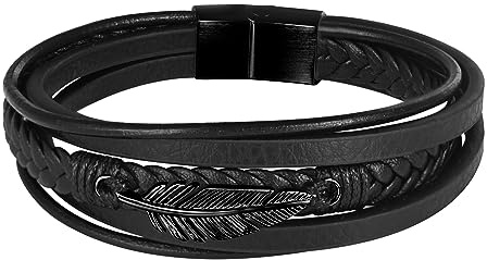Feilok Feder Engelsflügel Armband für Herren Leder Armband Geflochtenes Armband Armreif mit Magnetverschluss