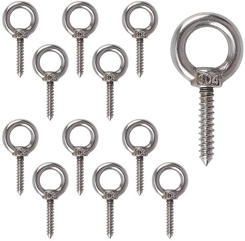 UFURMATE vis en crochets, 12Pcs en acier inoxydable crochets à vis autotaraudeuse avec anneau crochets à œil autotaraudeuse clous à vis pour accrochage intérieur et extérieur (M4x20mm)